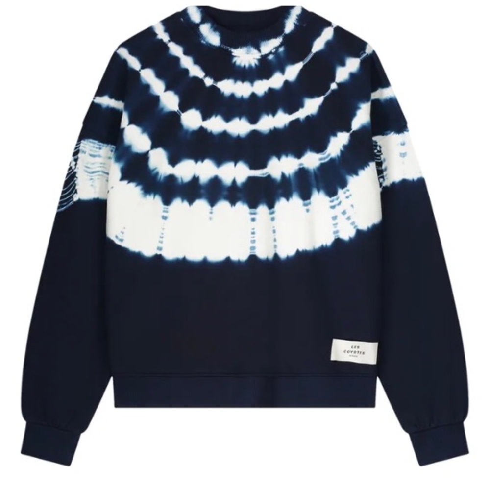 Blue and White Tie-Dye Crewneck Sweater